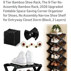Black Bamboo Shoe Rack - Space-Saving Organizer 9 Tier Narrow